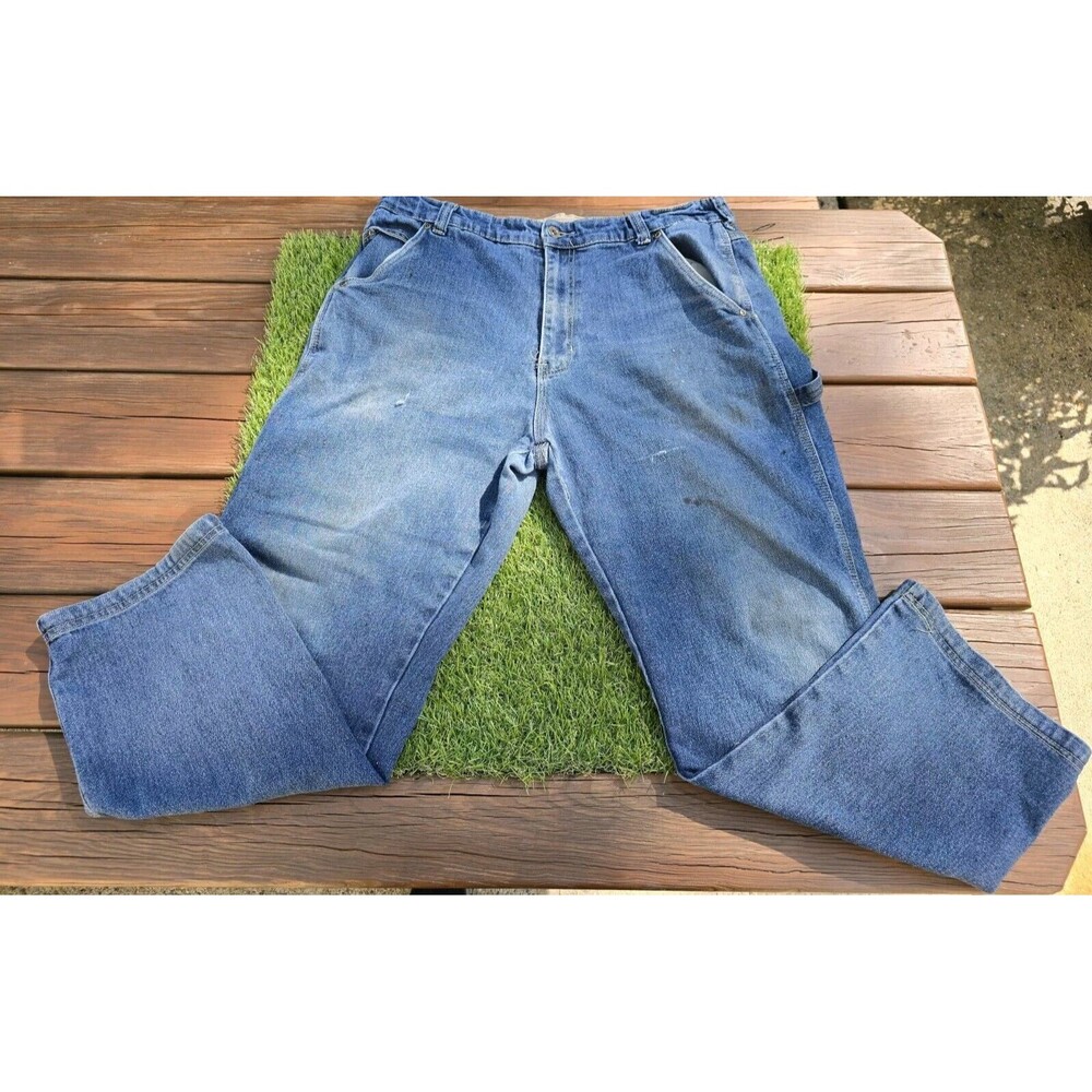 Smiths Workwear Jeans Mens 38x30 Blue Carpenter Straight Fit Denim Distressed